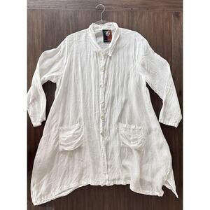 Edin Tunic Shirt Dress Womens Large White Linen Button Front USA Flaw